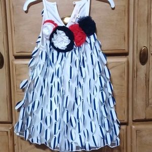 Toddler flower trim red white and blue dress